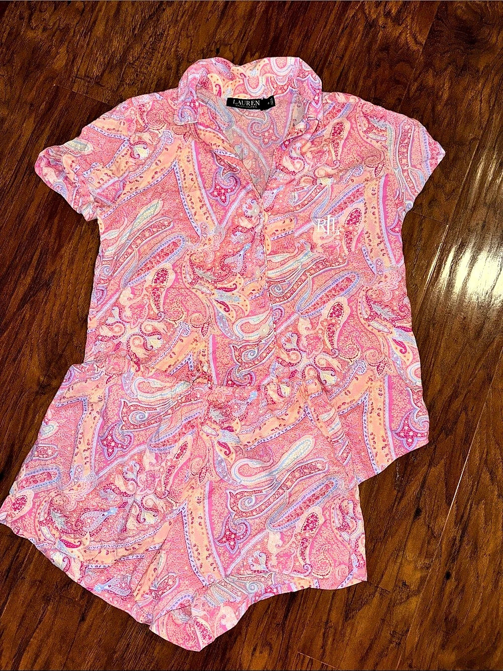 Lauren Ralph Lauren Paisley Shirt & Shorts Set in Pink XS Like New